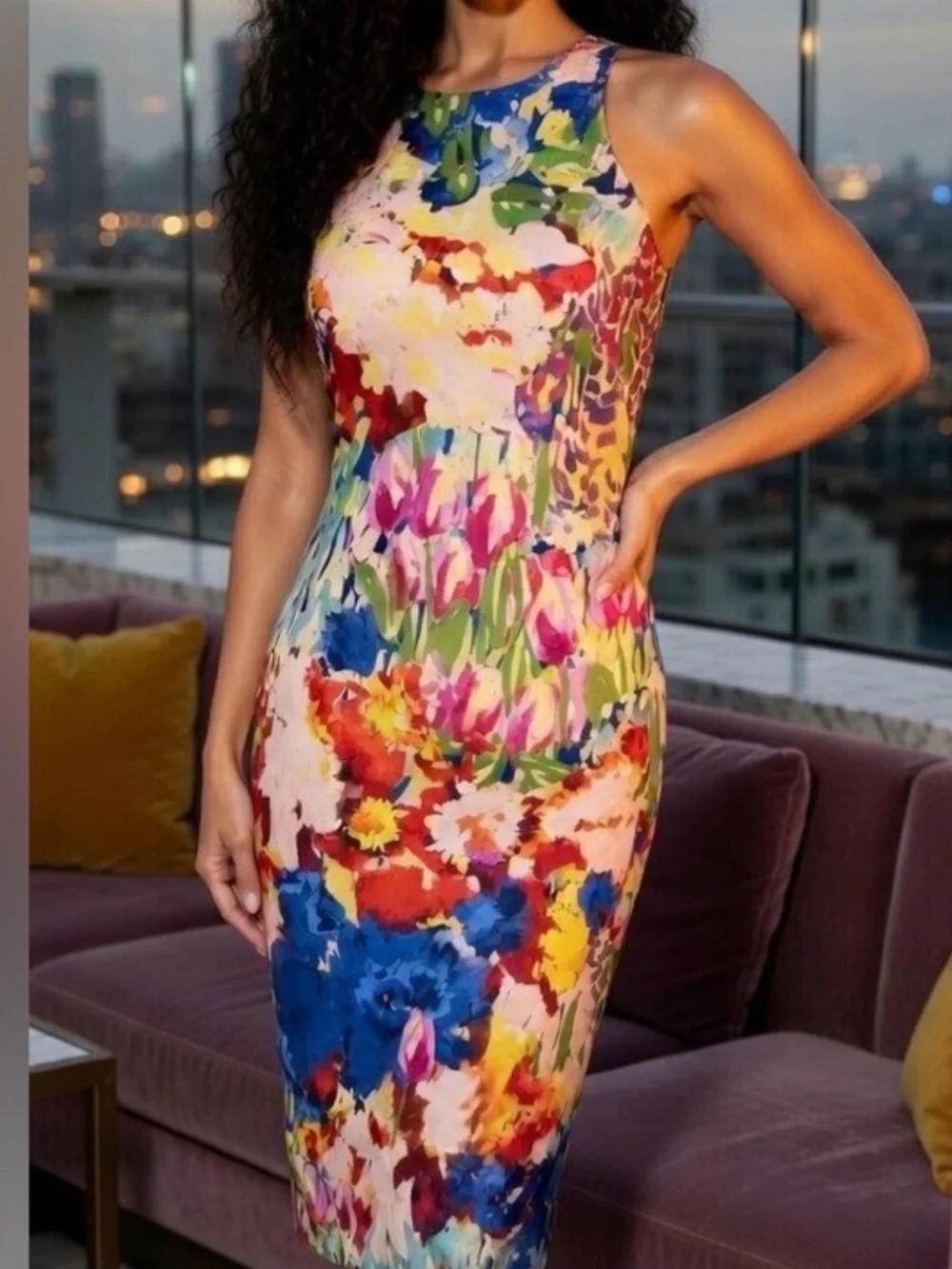 Badgley Mischka Floral Backless Sleeveless Dress Vacation Glam 🌸